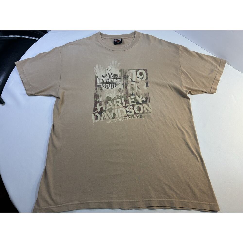 Harley-Davidson Graphic T-Shirt Men’s Large Tan Distressed Camo Veteran